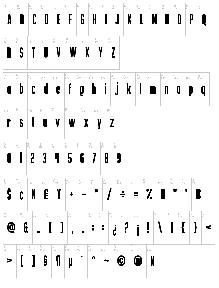 Bold Testament font map